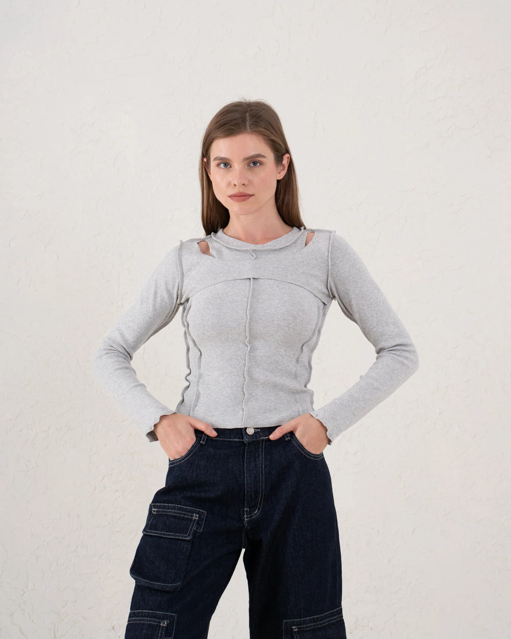 Cut-Out Seam Detail Ribbed Top - Venti