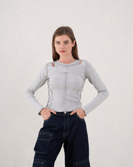 Cut-Out Seam Detail Ribbed Top