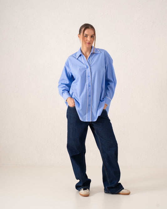 Contrast Piped Oversized Shirt
