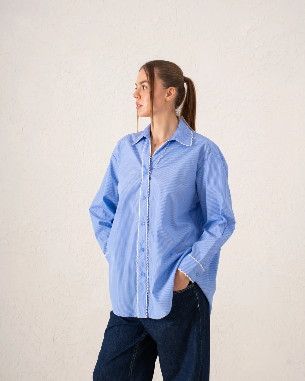 Contrast Piped Oversized Shirt - Venti