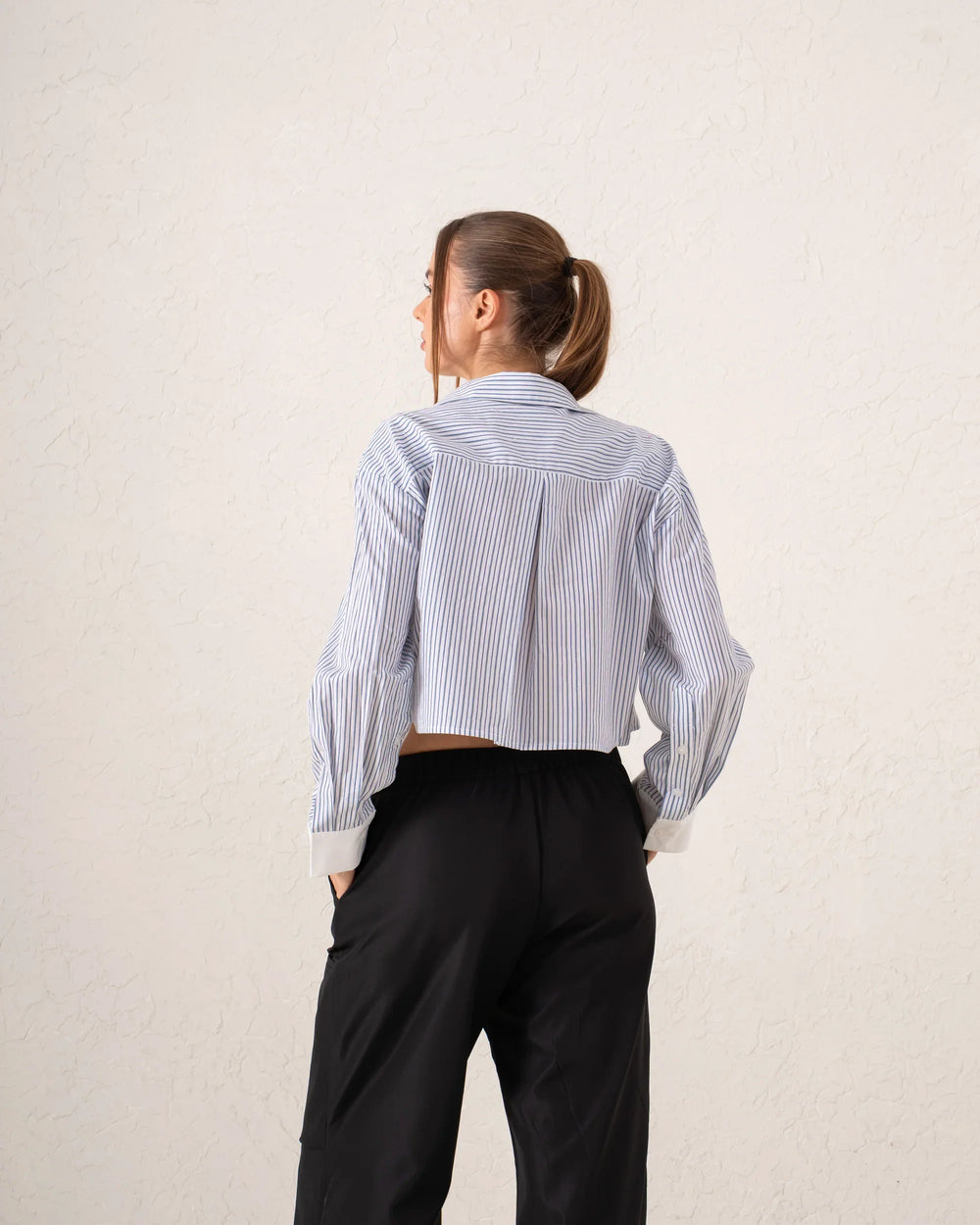 Cropped Striped Button-Up Shirt - Venti