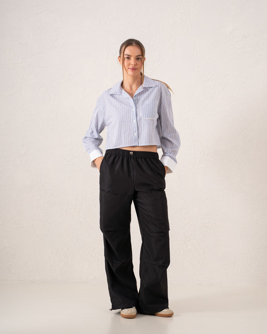 Cropped Striped Button-Up Shirt