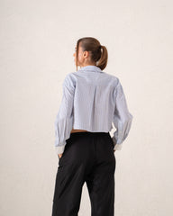 Cropped Striped Button-Up Shirt
