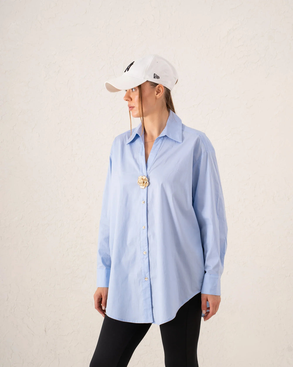 Oversized Statement Shirt With Gold Brooch Detail - Venti