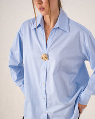 Oversized Statement Shirt With Gold Brooch Detail