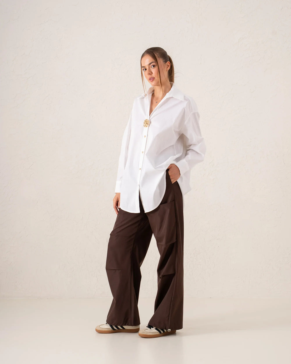 Oversized Statement Shirt With Gold Brooch Detail - Venti