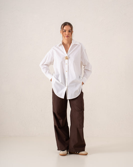 Oversized Statement Shirt With Gold Brooch Detail