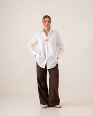 Oversized Statement Shirt With Gold Brooch Detail