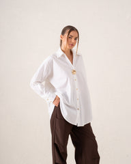 Oversized Statement Shirt With Gold Brooch Detail