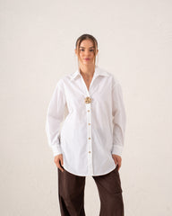 Oversized Statement Shirt With Gold Brooch Detail