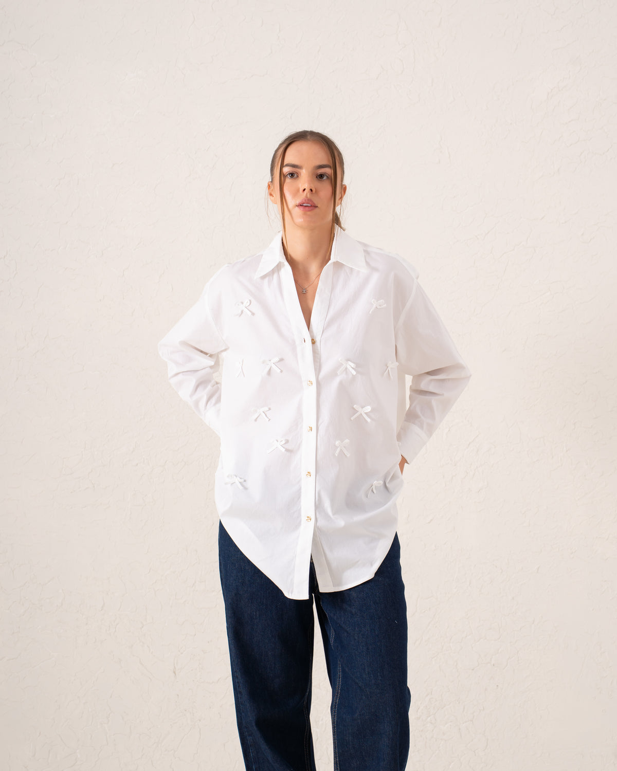 Oversized Bow Embellished Shirt