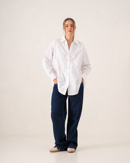 Oversized Bow Embellished Shirt