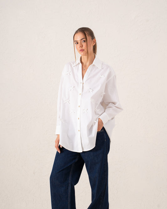 Oversized Bow Embellished Shirt