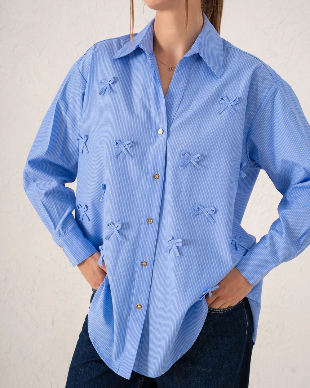 Striped Bow Embellished Shirt - Venti