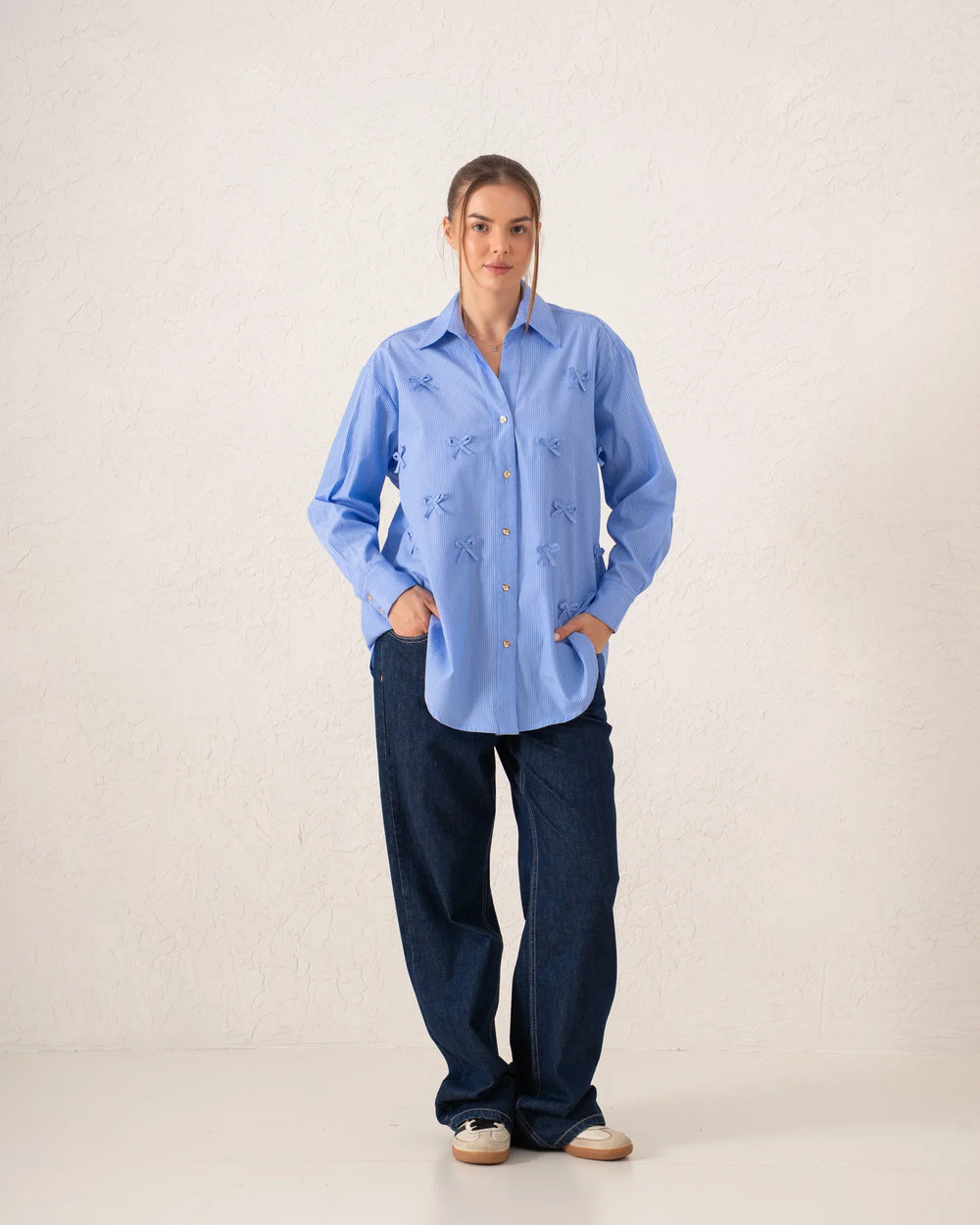 Striped Bow Embellished Shirt - Venti