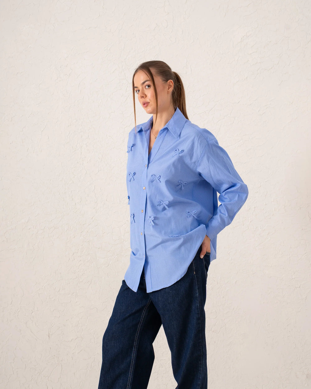 Striped Bow Embellished Shirt - Venti