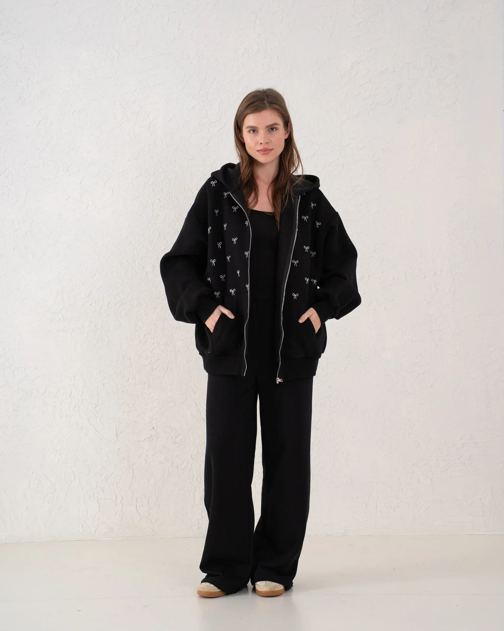 Embellished Bow Zip Hoodie - Venti