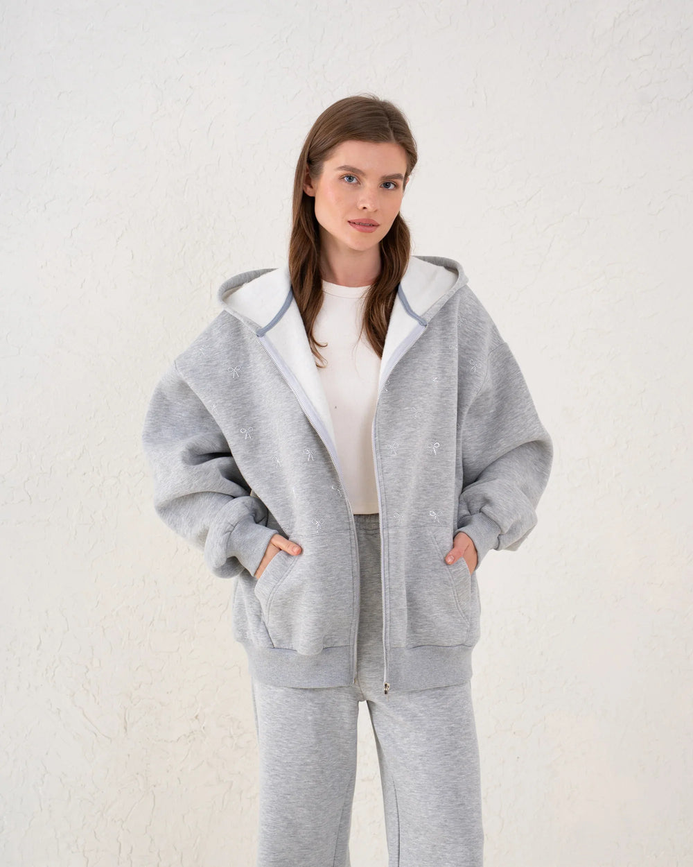 Embellished Bow Zip Hoodie - Venti