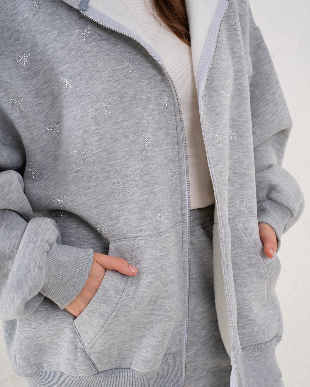 Embellished Bow Zip Hoodie - Venti