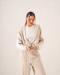 Contrast-Stripe Cropped Zip Hoodie