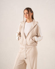 Contrast-Stripe Cropped Zip Hoodie