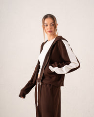 Contrast-Stripe Cropped Zip Hoodie
