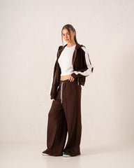 Contrast-Stripe Cropped Zip Hoodie