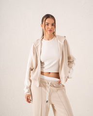 Contrast-Stripe Cropped Zip Hoodie