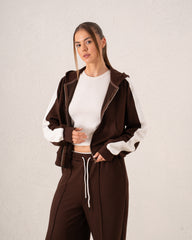 Contrast-Stripe Cropped Zip Hoodie
