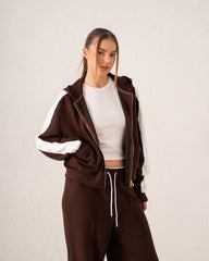 Contrast-Stripe Cropped Zip Hoodie
