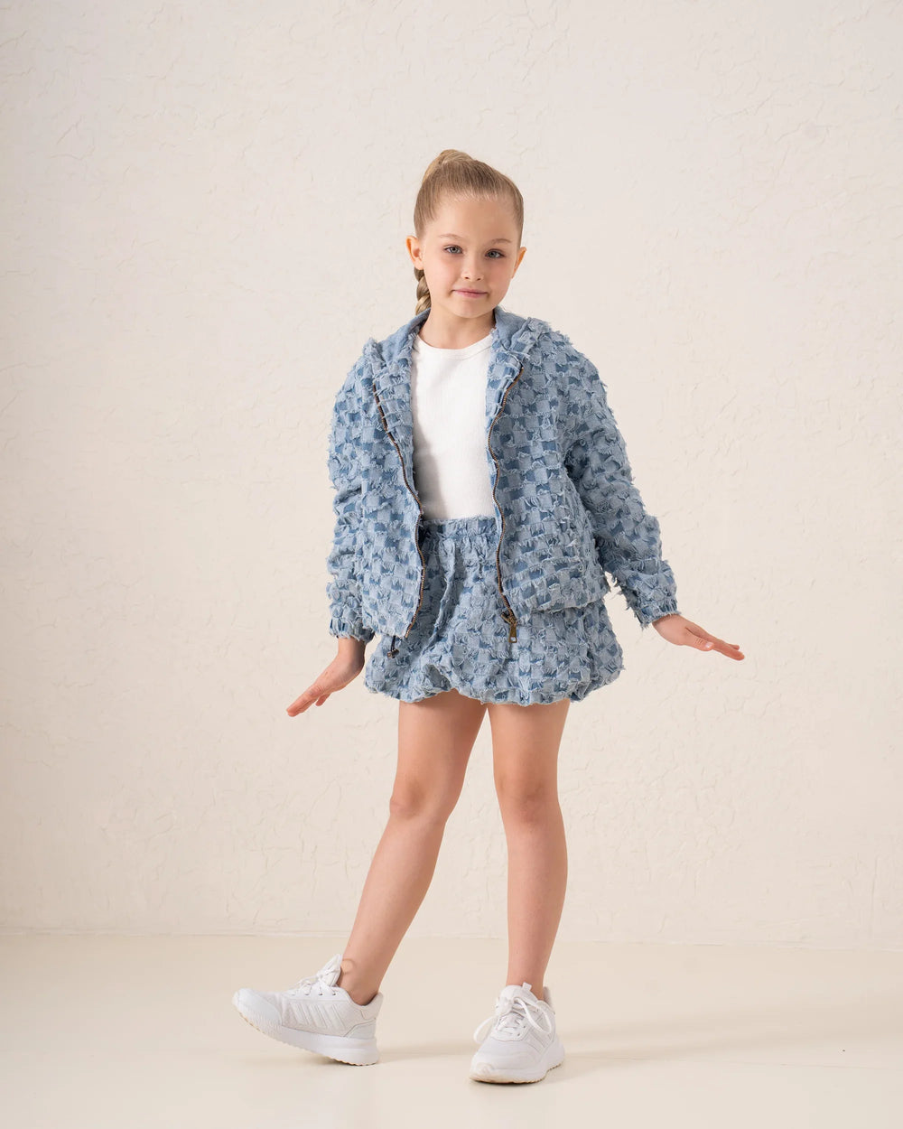 Textured Denim Bomber Jacket - Venti