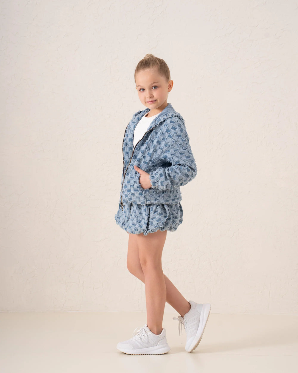 Textured Denim Bomber Jacket - Venti