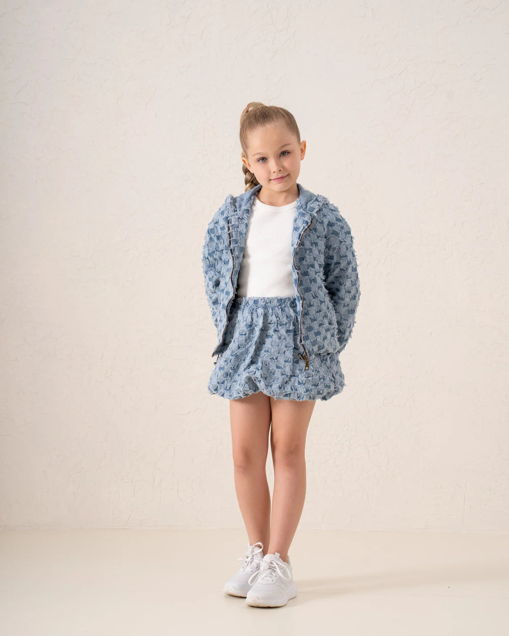 Textured Denim Bomber Jacket - Venti