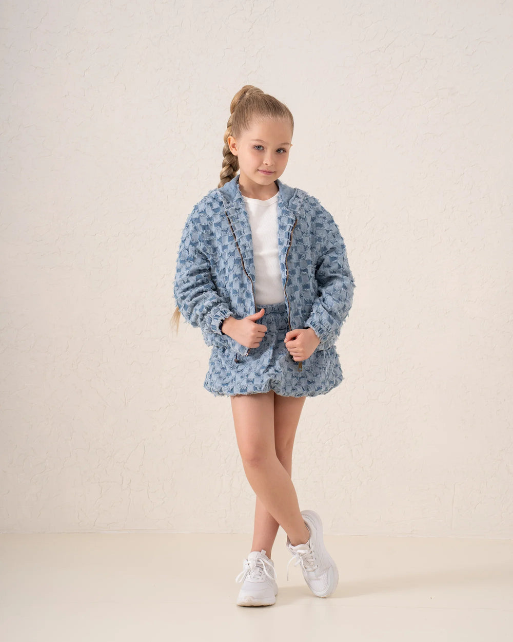 Textured Denim Bomber Jacket - Venti