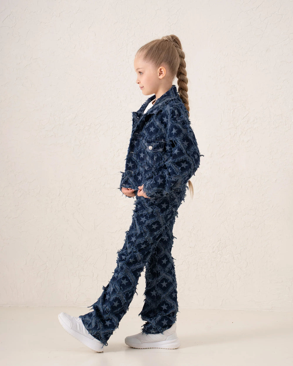 Fringed Denim Star Patchwork Cropped Jacket - Venti