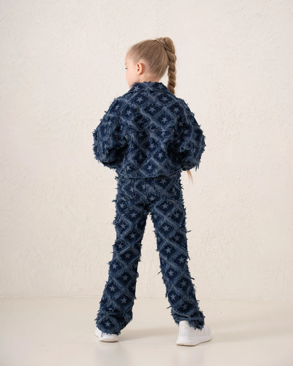 Fringed Denim Star Patchwork Cropped Jacket - Venti