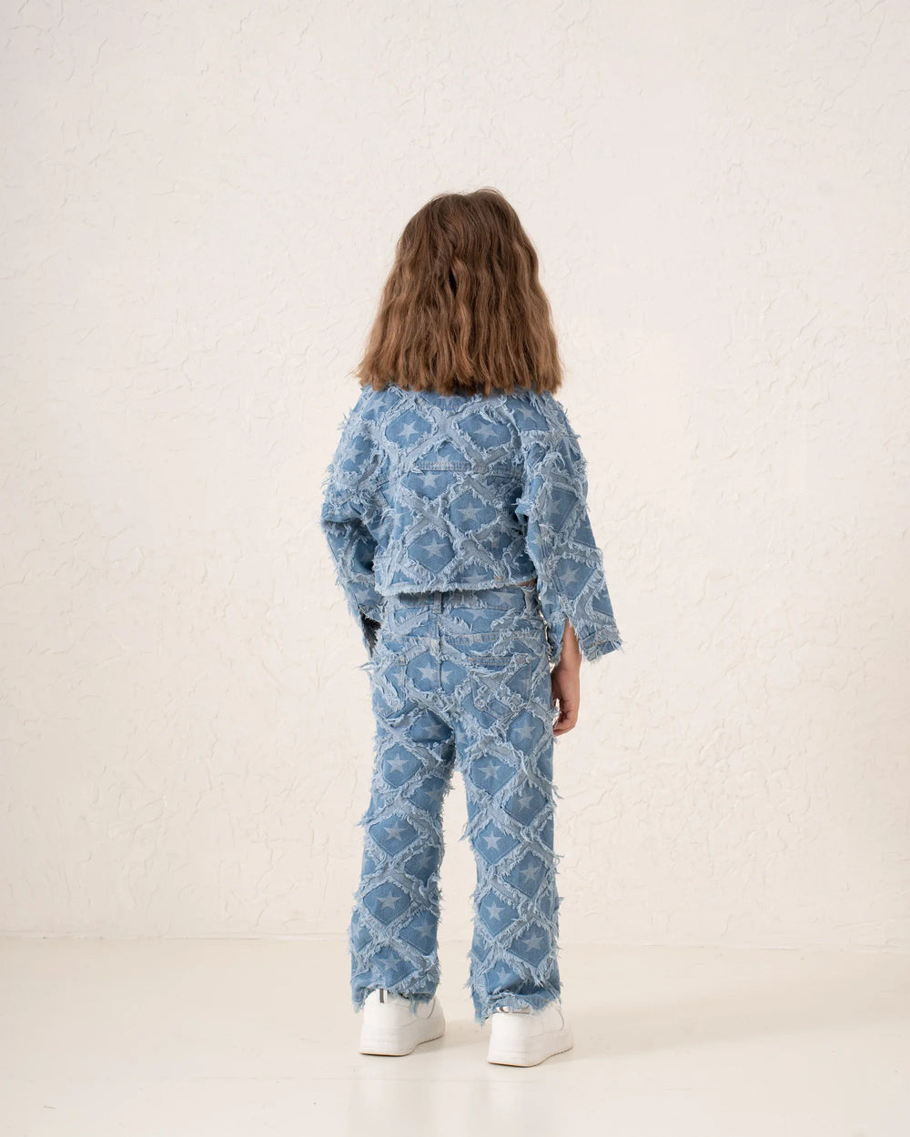 Fringed Denim Star Patchwork Cropped Jacket - Venti