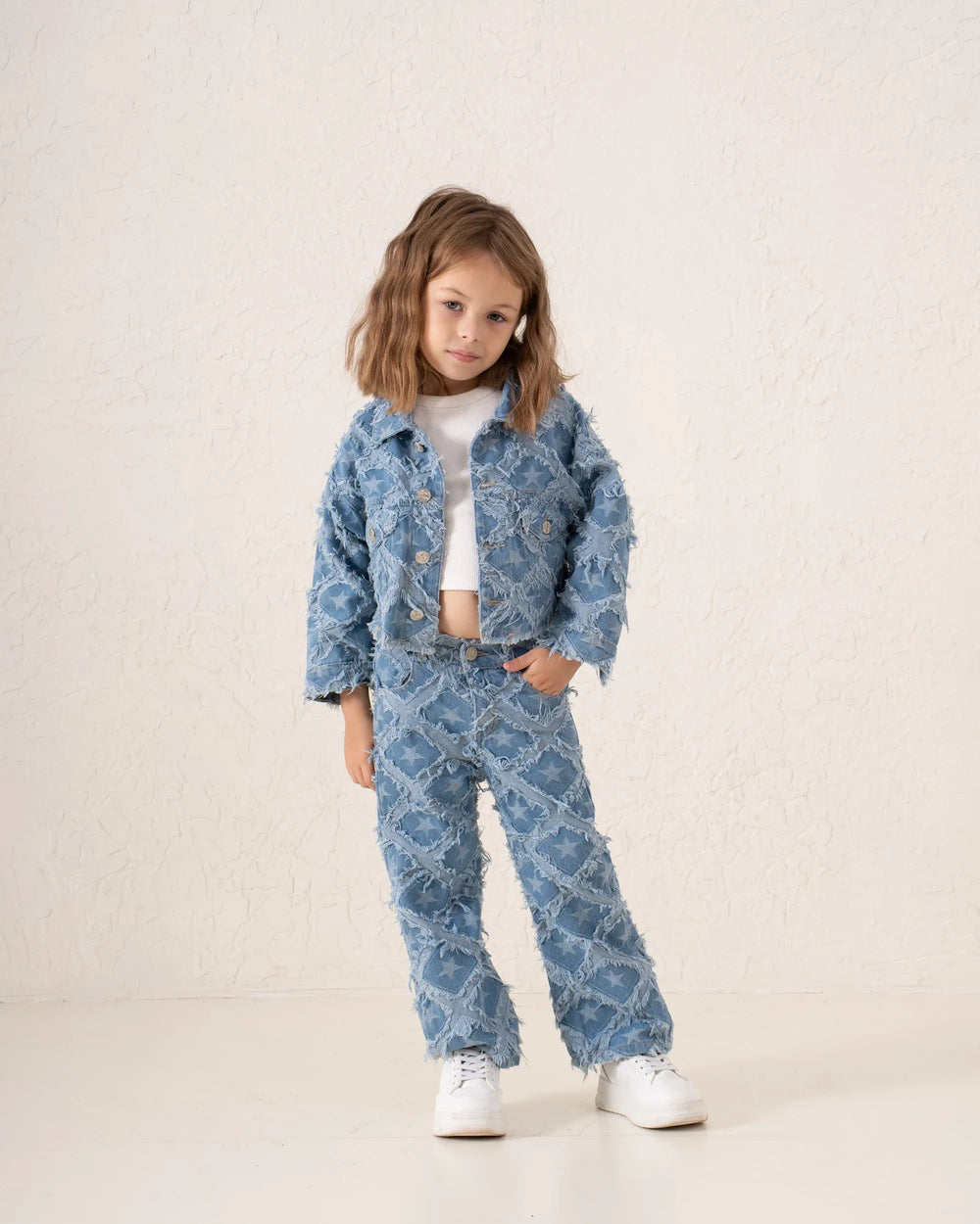 Fringed Denim Star Patchwork Cropped Jacket - Venti