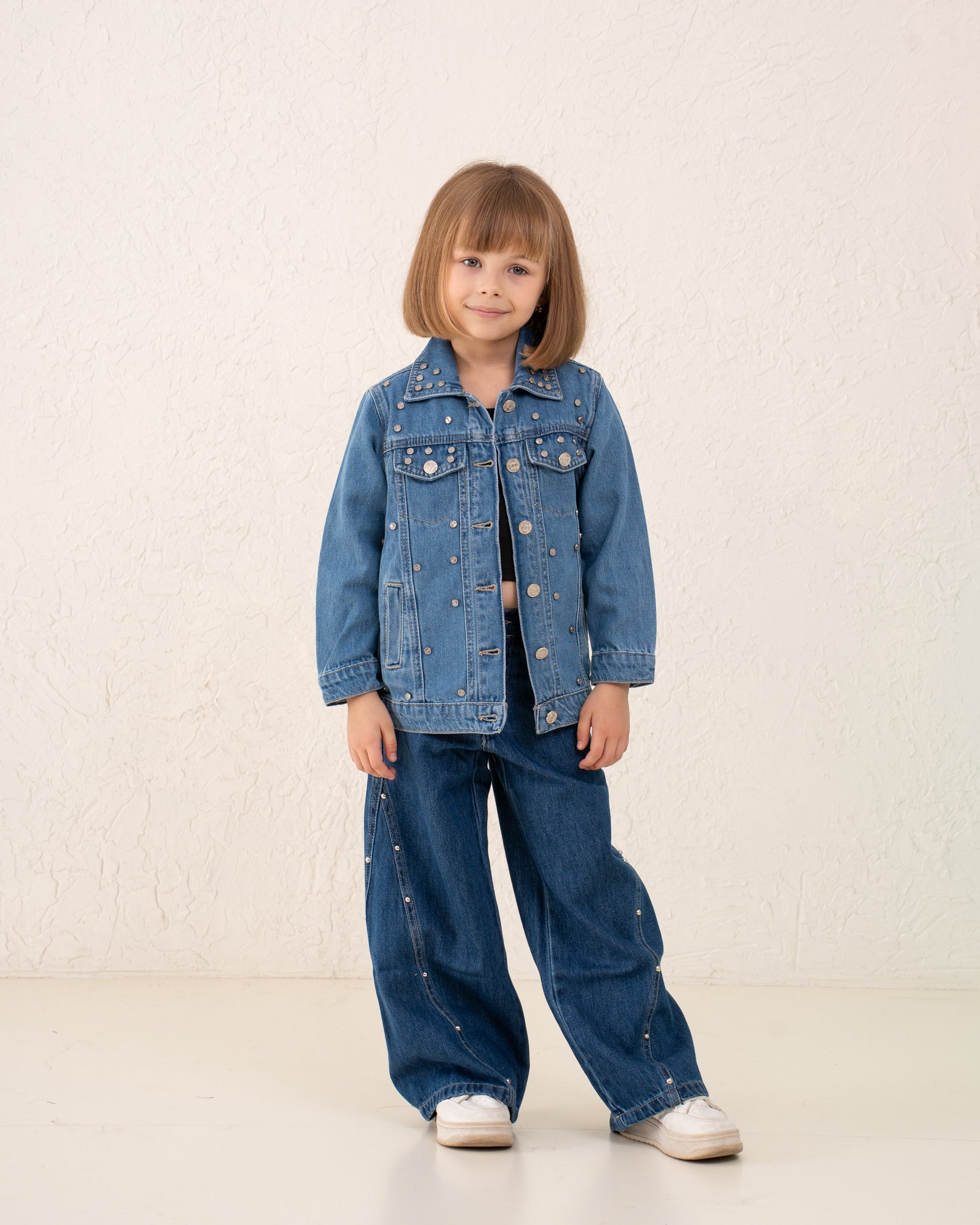 Girl studded denim jacket