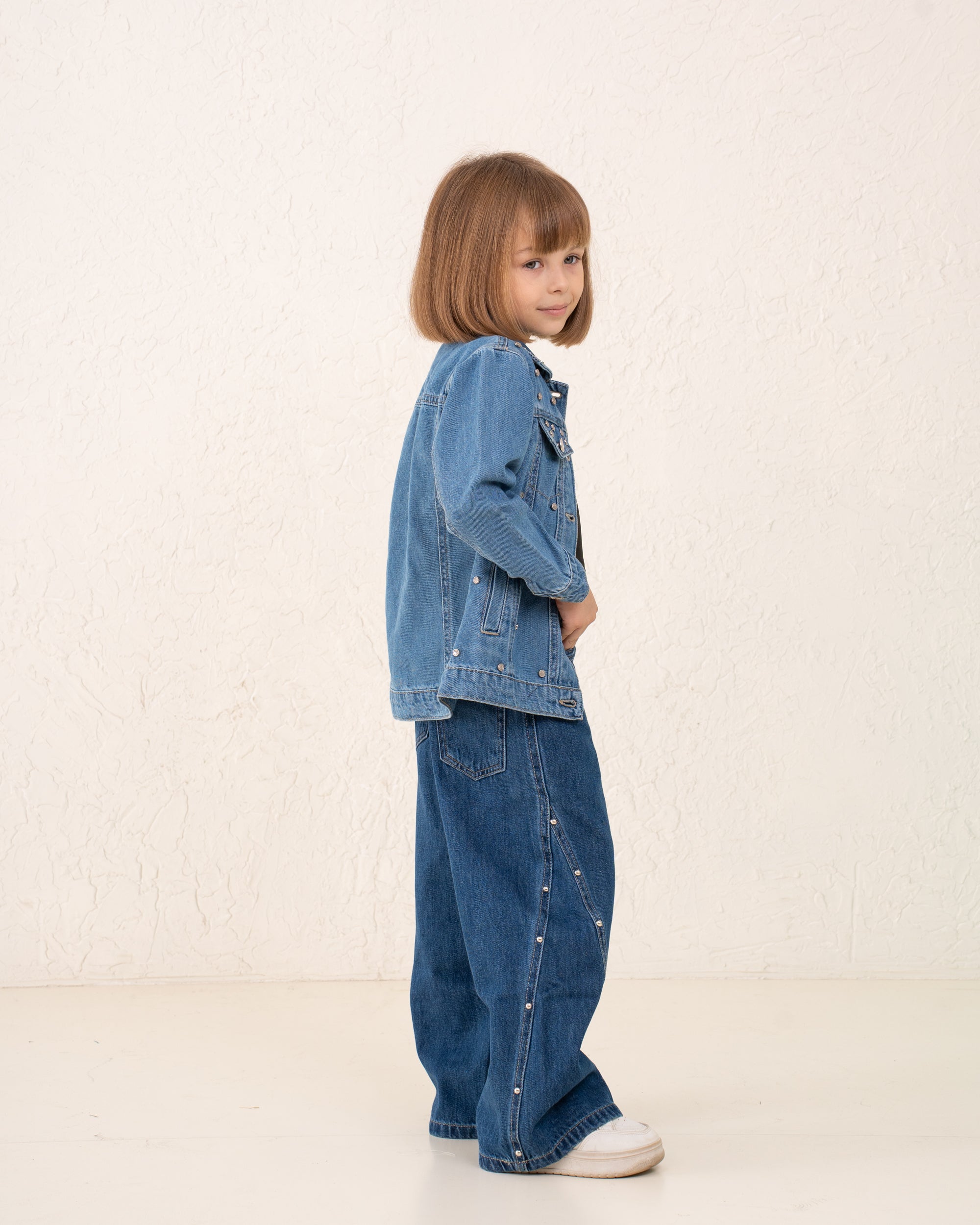 Girl studded denim jacket