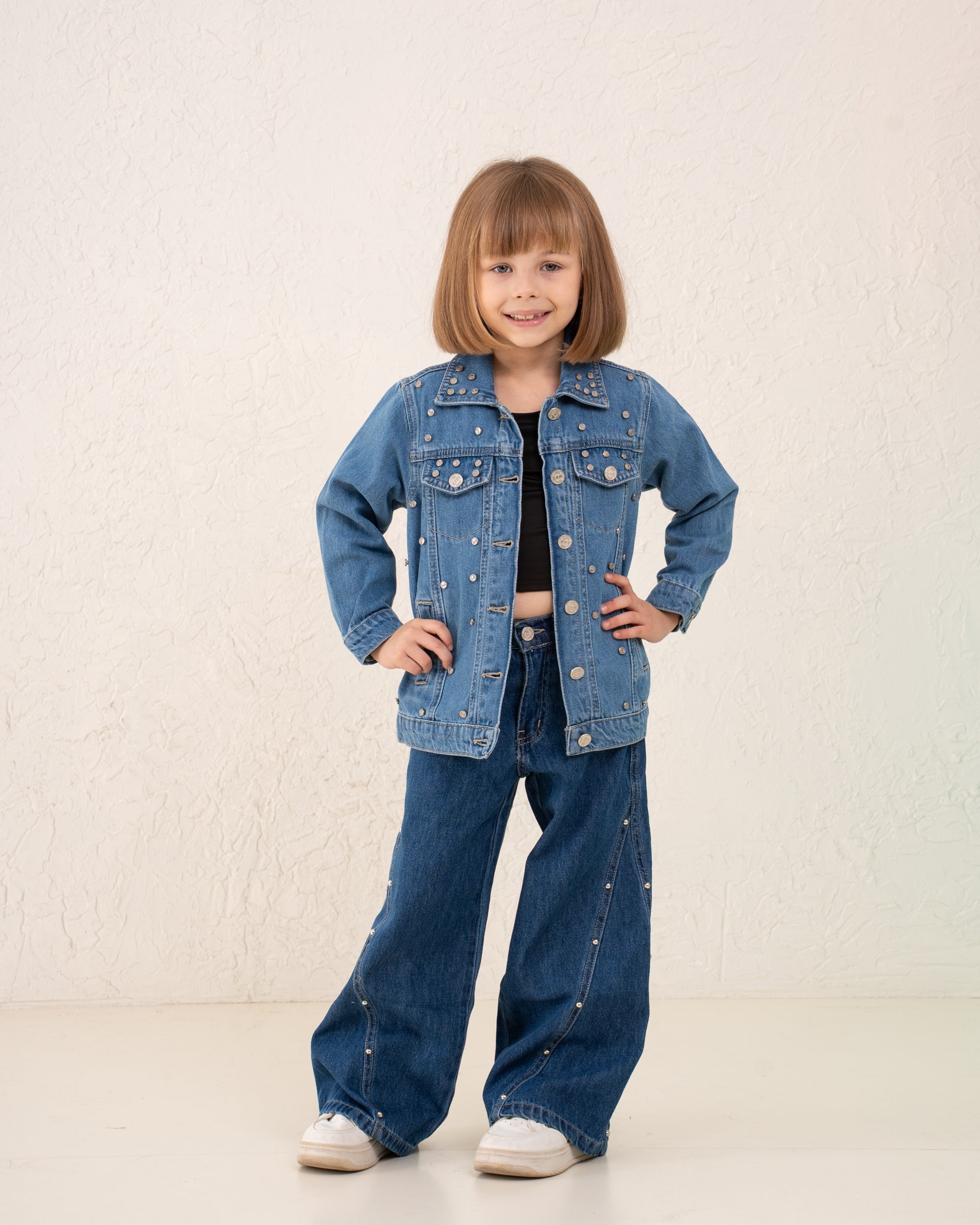 Girl studded denim jacket