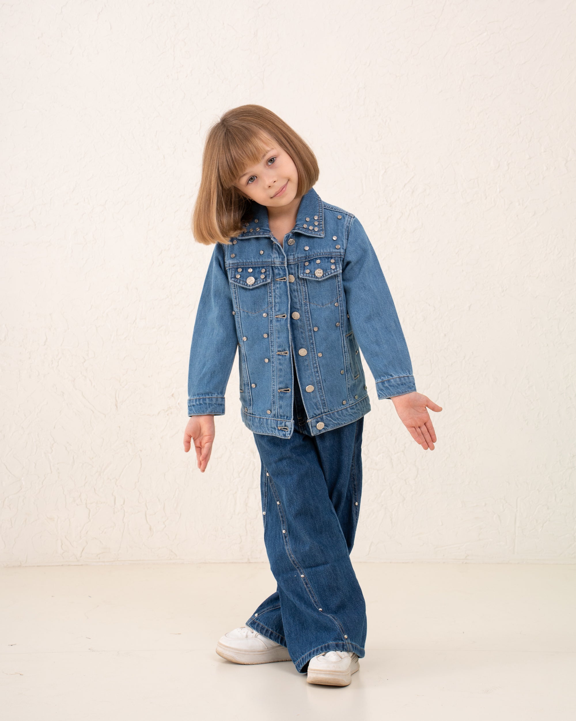 Girl studded denim jacket