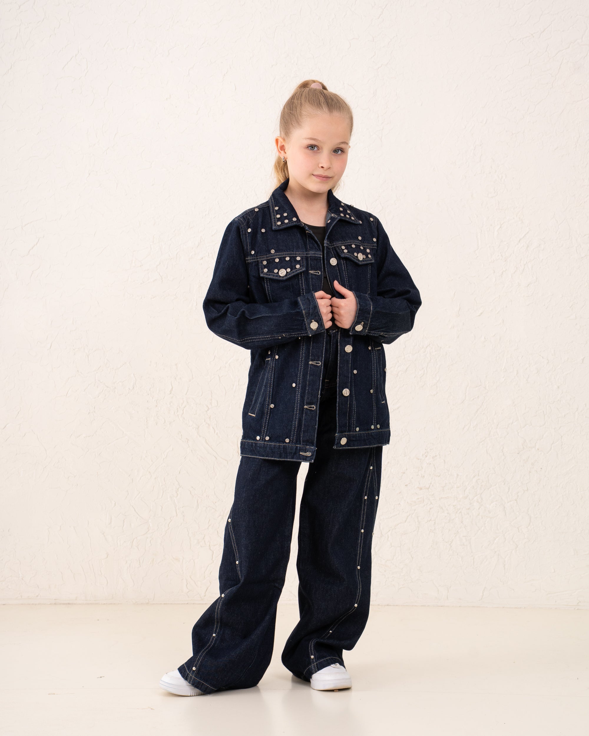 Girl studded denim jacket