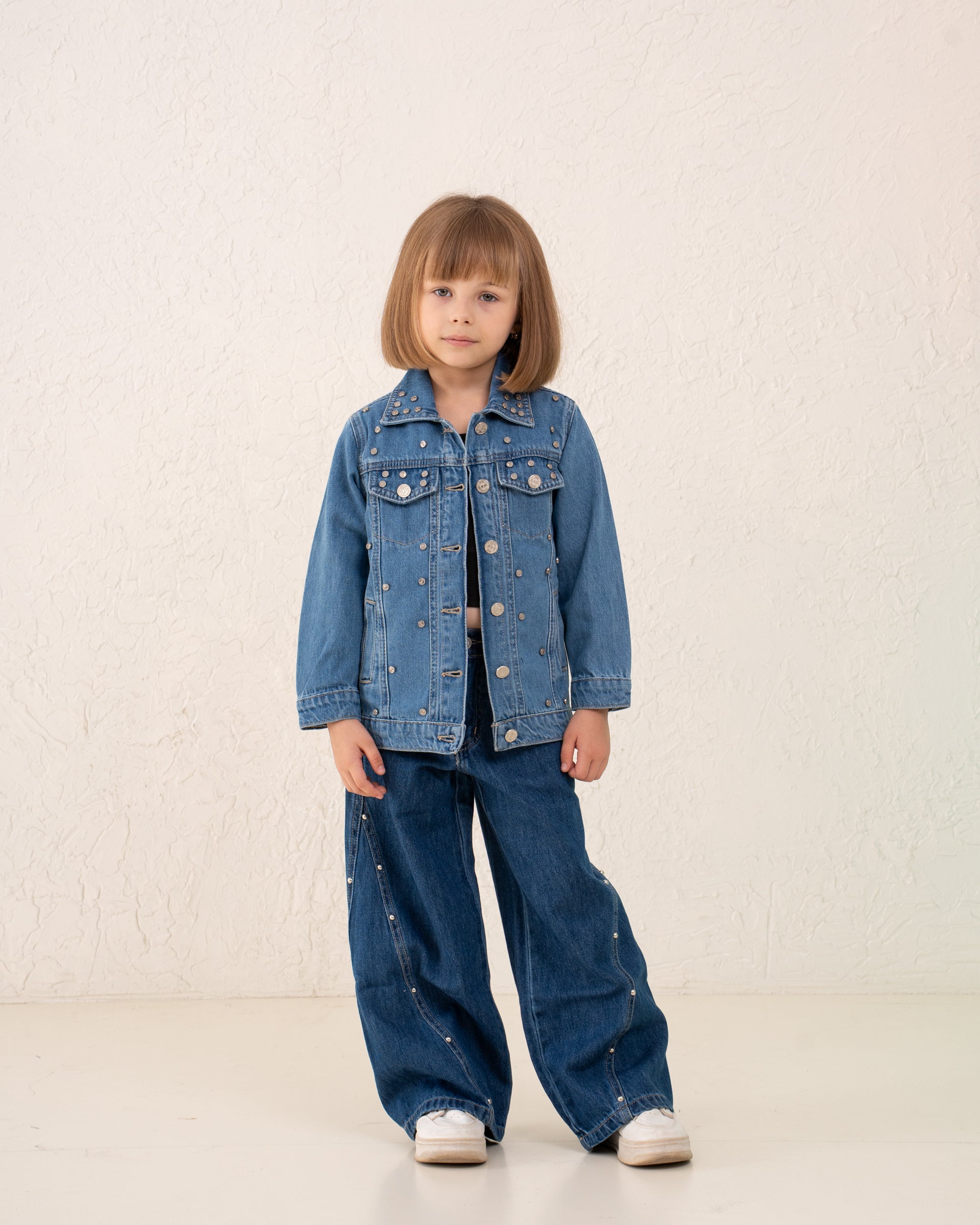 Girl studded denim jacket