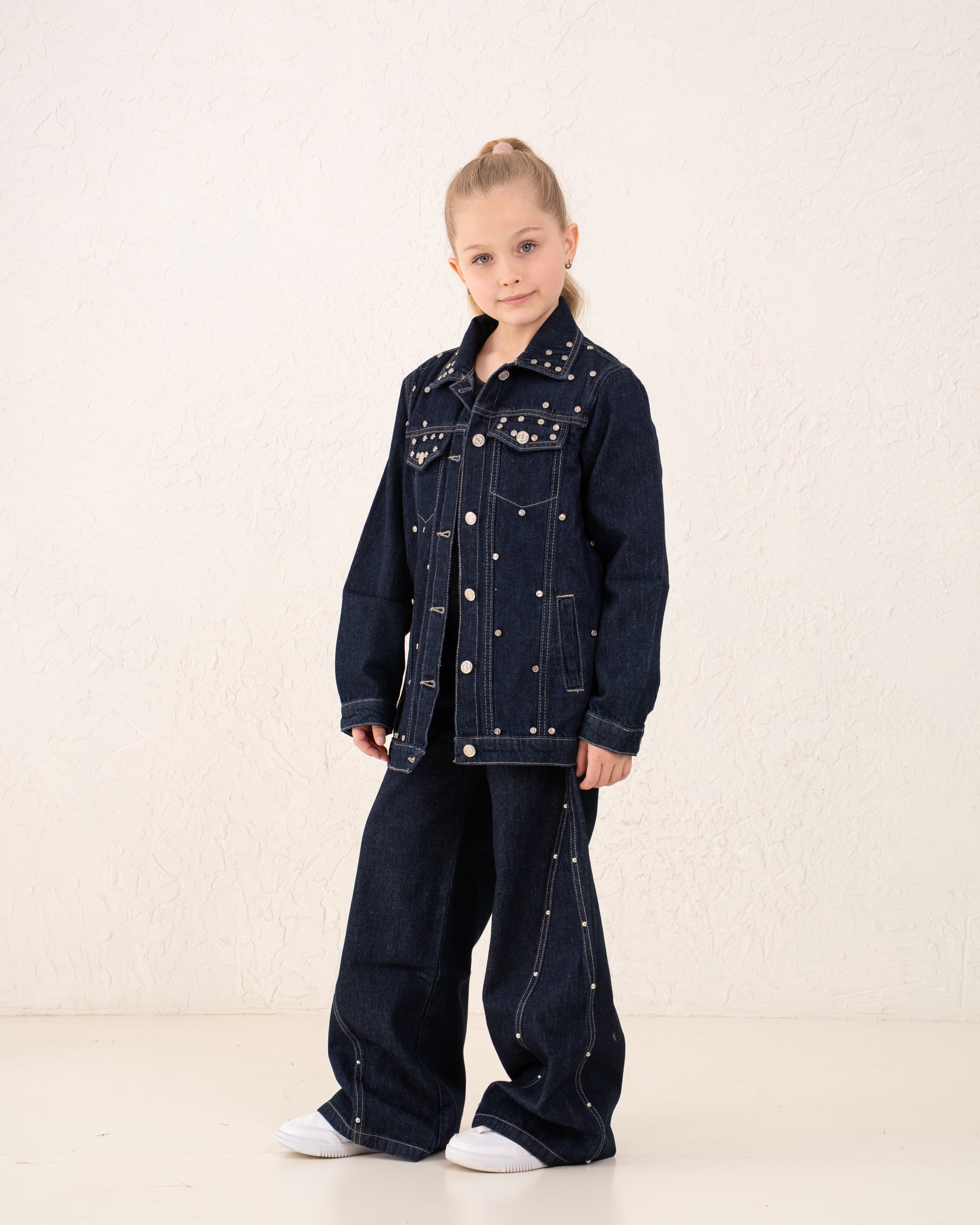 Girl studded denim jacket