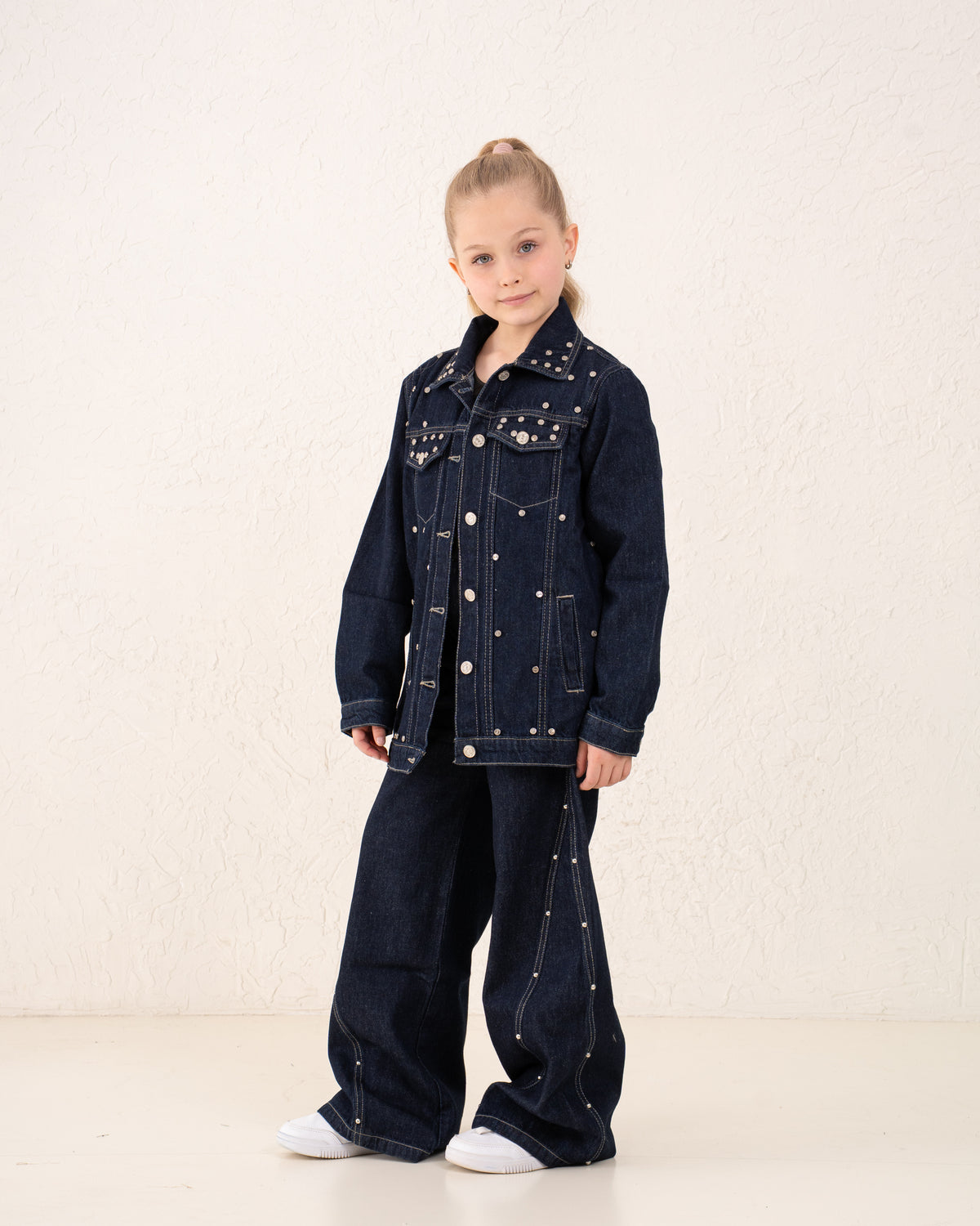 Girl studded denim jacket