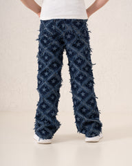 Fringed Denim Straight Pants