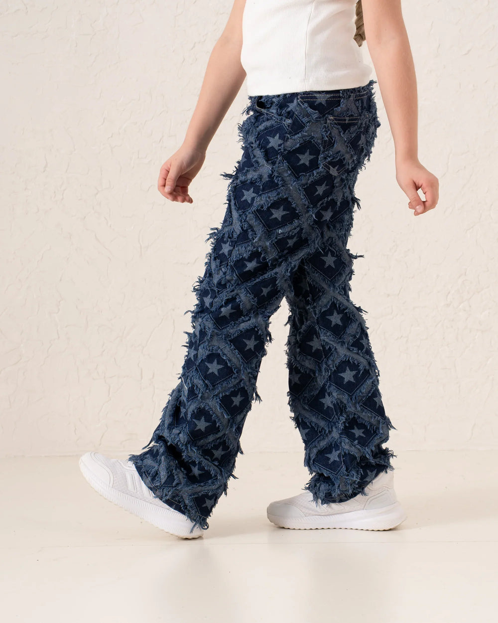 Fringed Denim Star Patchwork Straight Pants - Venti