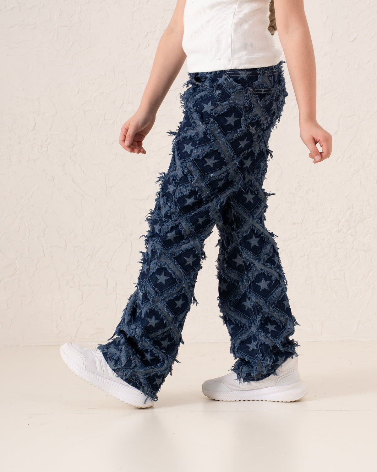 Fringed Denim Straight Pants