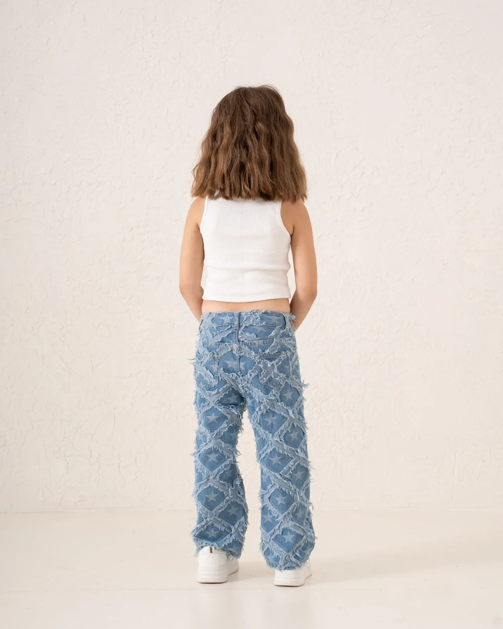 Fringed Denim Star Patchwork Straight Pants - Venti